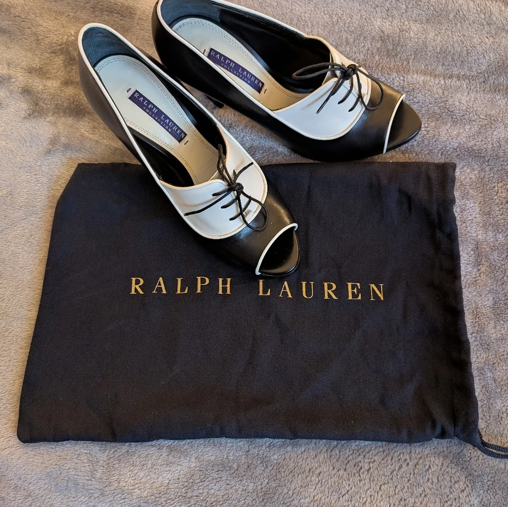 RALPH LAUREN PURPLE LABEL Katia/Spectator Heels W/DUST BAG. - Picture 12 of 16